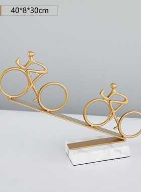 创意人物骑车摆件时尚北欧铁艺家居摆设大理石工艺软装饰品雕塑