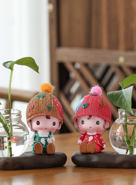 北欧风创意家居摆件装饰品酒柜客厅插花水培绿萝花瓶办公桌小摆件