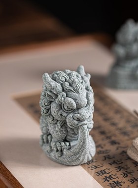 国潮青砂石吸水麒麟瑞兽招财摆件创意家居客厅鱼缸造景茶宠摆设
