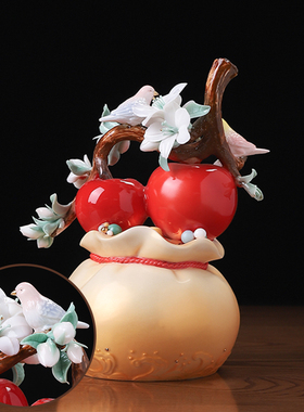 东方泥土《平安喜乐》中式陶瓷手工瓷花摆件居家客厅酒店装饰送礼