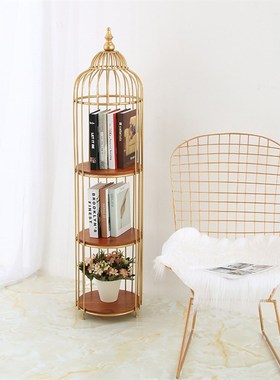 北欧鸟笼花架置物架复古铁艺落地多层转角装饰花盆架阳台客厅摆件