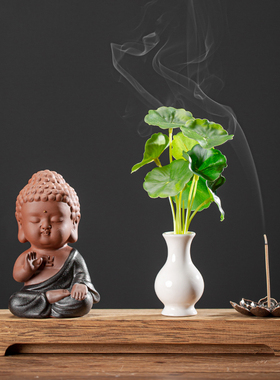 创意陶瓷小如来佛像摆件花器茶宠香插新中式禅意家居客厅桌面装饰
