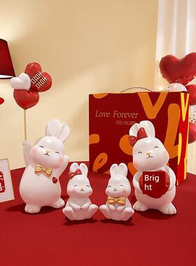 可爱兔子情侣婚房摆件创意客厅家居装饰品新婚结婚礼物送闺蜜新人