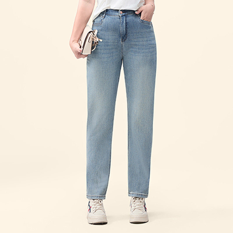 迅町夏季弹力薄款微胖大码女牛仔烟管裤法棍裤直筒弹力显瘦九分裤,淘宝优惠券,粉丝福利购,淘宝优惠卷