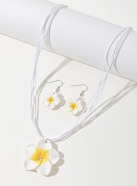 软陶富贵花朵蜡绳项链耳环套装女