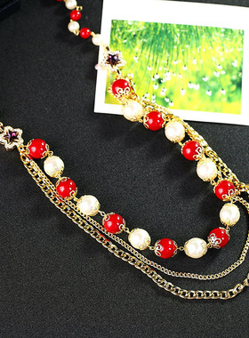 心中的无花果珍珠项链长款毛衣链