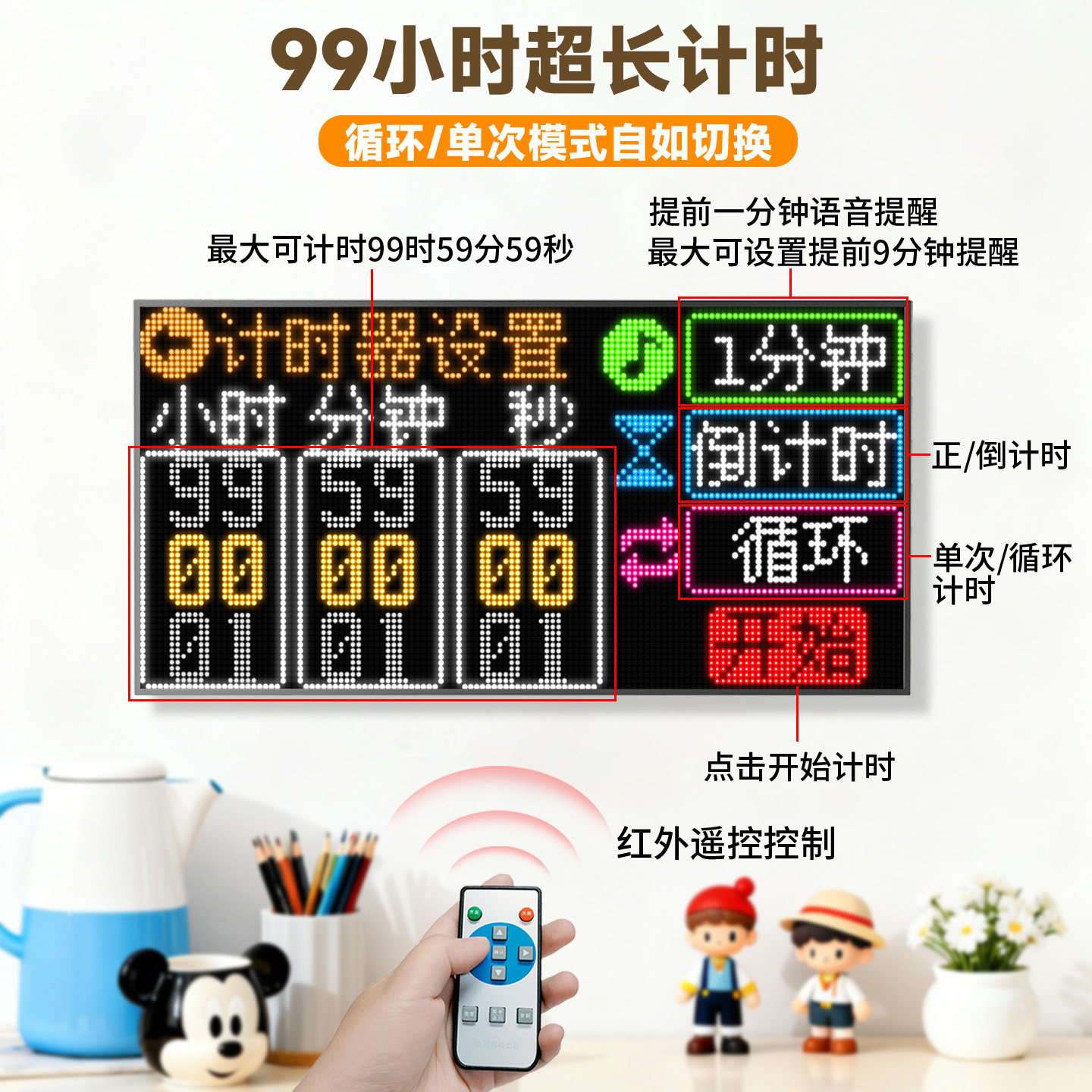 创意倒计时电子屏led显示提醒器大屏工位作业计时器厨房专用钟表,淘宝优惠券,粉丝福利购,淘宝优惠卷