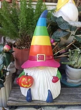 甘道夫小矮摆件木雕复古做旧人物花园庭院装饰民宿地精桌面摆设