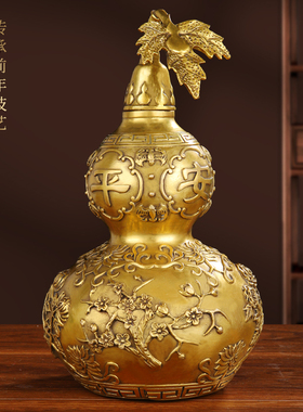 铜葫芦纯黄铜小号大号玄关开口开盖空心家居摆件百福客厅装饰摆设