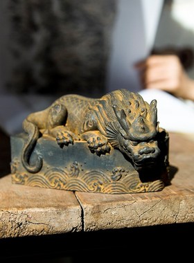 国风中式仿铸铁镇水兽避水兽蚣蝮桌面招财茶宠家居纯手工艺品