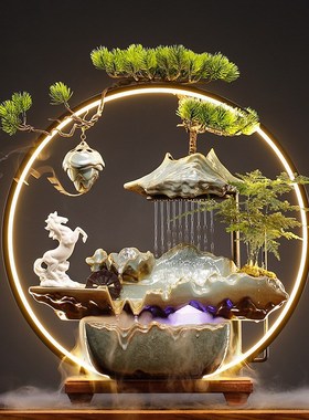 流水灯圈摆件招财家居喷泉客厅公室桌面玄关乔迁新居创意开业礼品