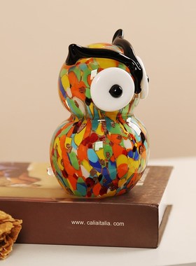 艺术琉璃彩色猫头鹰爱动物设计师款客厅酒柜样板房桌面装饰