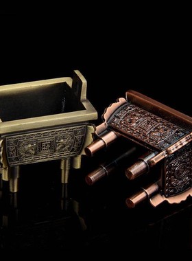 仿铜合金盛鼎摆件盛鼎香炉摆件双龙鼎摆件兽鼎摆件四方鼎供佛家用