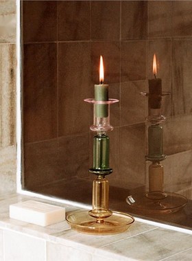 彩色硼硅玻璃烛台欧式贴丝轻奢浪漫烛光晚餐创意烛台摆件玻璃烛台