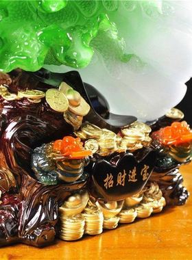 玉白菜摆件招财大号金蟾客厅玄关酒柜店铺家居工艺装饰品开业礼品