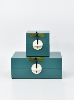 新中式实木烤漆首饰盒样板房间客厅书房轻奢家居蜻蜓软装饰品摆件