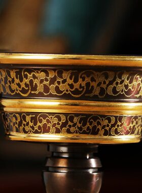 印度金花8cm明口烛台灯座藏复古供佛座径纹纯铜雕花酥油灯长描式