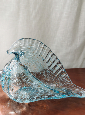 出口国外手工蓝色大海螺鎏金装饰品家居水晶工艺品