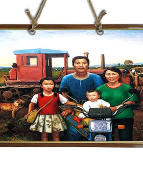 东北民俗风情农家乐饭店农庄院复古麻绳边框个性和谐家庭挂画