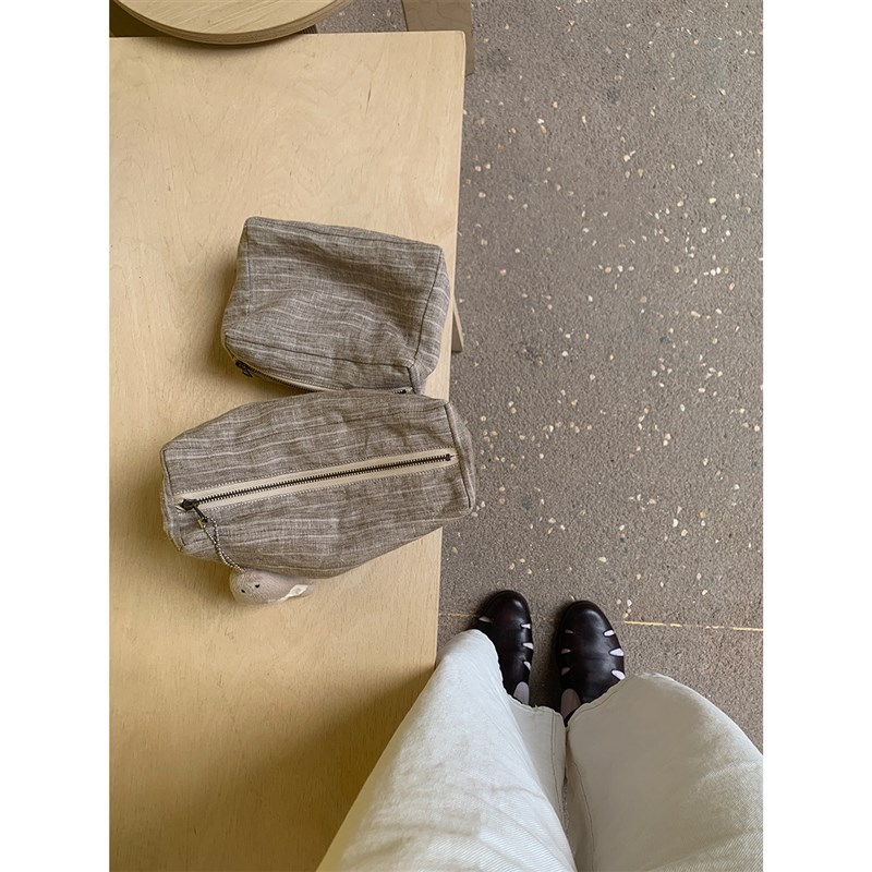 Maybekuii 大&小草木灰亚麻条纹内胆包 化妆品收纳 #239 - 图1