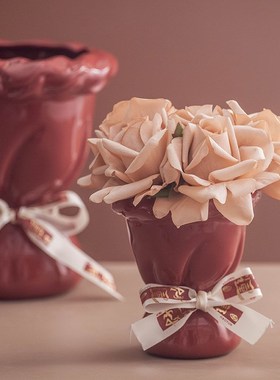 创意红色陶瓷瓶水培干鲜插瓶客厅桌面玄关装饰