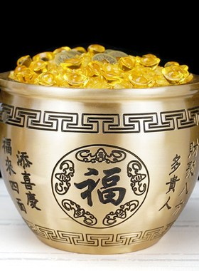 百福铜缸黄铜米缸摆件招财进宝铜缸家居客厅店铺开业聚宝盆礼品
