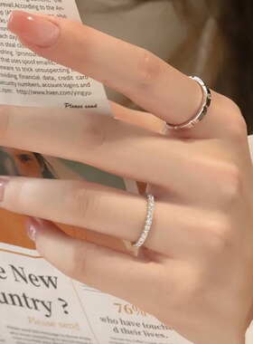 闭口999纯银情侣对戒排钻戒指纯银情侣款求婚结婚婚戒仿真钻戒女