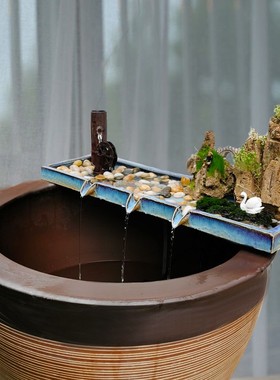 陶瓷流水鱼缸装饰摆件水循环流水器过滤摆件石槽增氧器配件造景