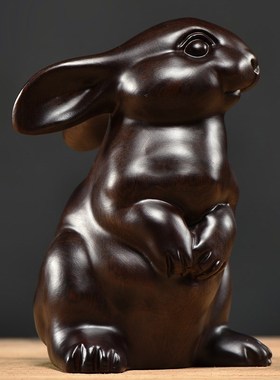 黑檀木雕兔子摆件实木雕刻十二生肖可爱兔家居客厅办公装饰工艺品