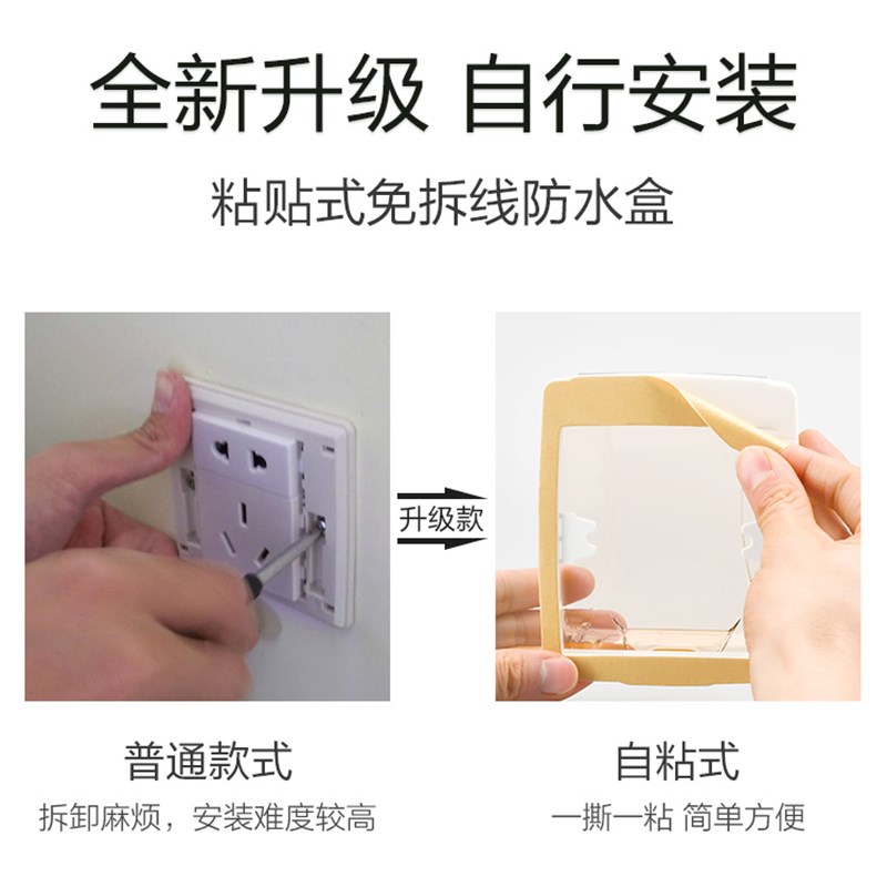2只装 防水罩插座防水盒浴室卫生间粘贴式面板自黏保护罩防溅盒 - 图2