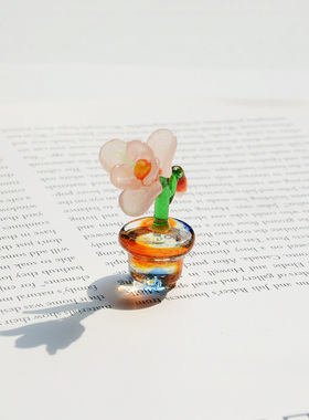 日式手工玻璃工艺品摆件小花盆景花向日葵雏菊玫瑰郁金香植物包邮