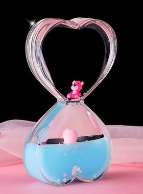 粉嫩治愈系双爱心彩色水液体漂浮卡通小动物油滴沙漏解压摆件礼物