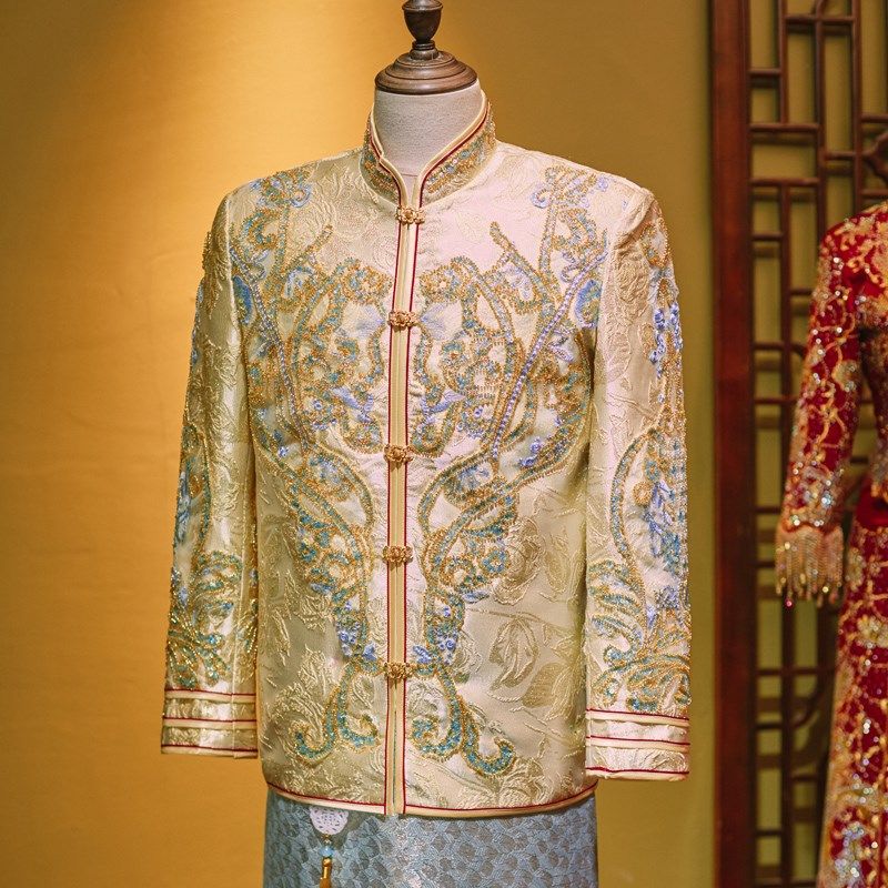 男士秀禾服香槟色2024新款中式结婚新郎敬酒礼服大码接亲龙凤褂男,淘宝优惠券,粉丝福利购,淘宝优惠卷