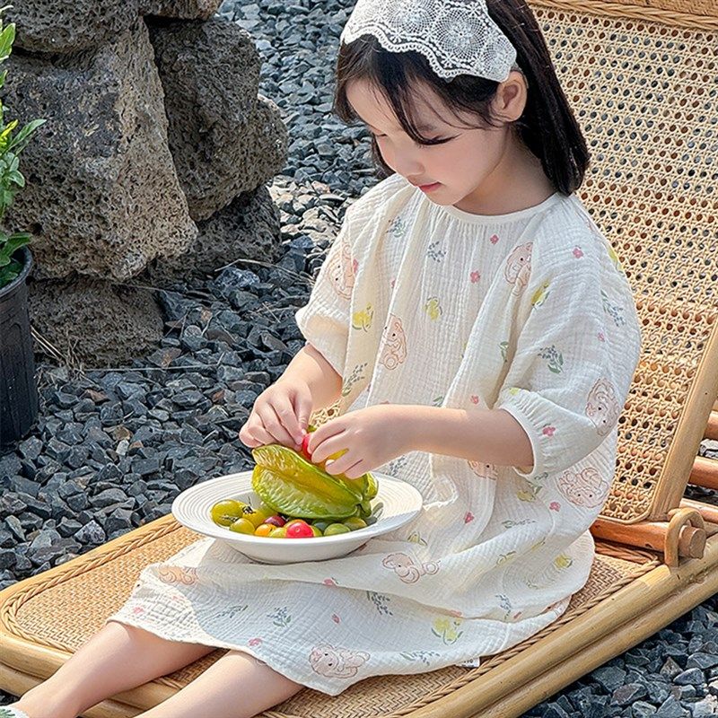 女童睡裙2024夏季纯棉纱布薄款短袖睡衣中大童甜美居家儿童连衣裙,淘宝优惠券,粉丝福利购,淘宝优惠卷