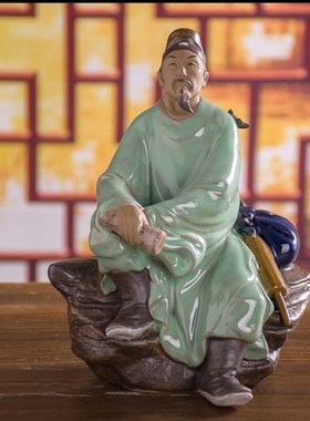 石湾公仔陶瓷李白醉酒手工家居装饰摆件酒馆文人诗人李白杜甫盆景