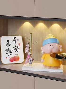 大艺术家进门入户玄关钥匙收纳装饰品戴珍珠耳环少女托盘客厅摆件