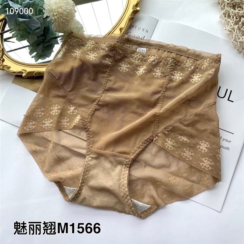 魅丽翘精品3条盒装高腰内裤女士蕾丝网纱抗菌纯棉档包臀三角裤头 - 图2