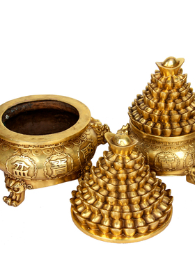 铜元宝开盖聚宝盆工艺礼品摆件 铜聚宝盆摆件 铜元宝 铜聚宝盆