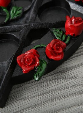 复古烛台摆件五芒星烛台塔罗装饰品五芒星烛盘茶烛底座树脂工艺品