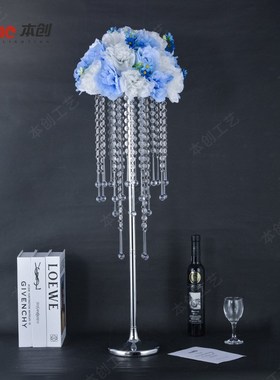 热卖欧式浪漫婚庆水晶花架西餐主桌装饰摆件婚礼路引金属花架
