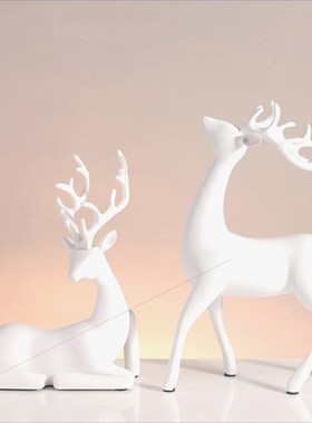 黑白色麋鹿一对软装轻奢风家居装饰工艺品酒柜电视柜摆件家居饰品