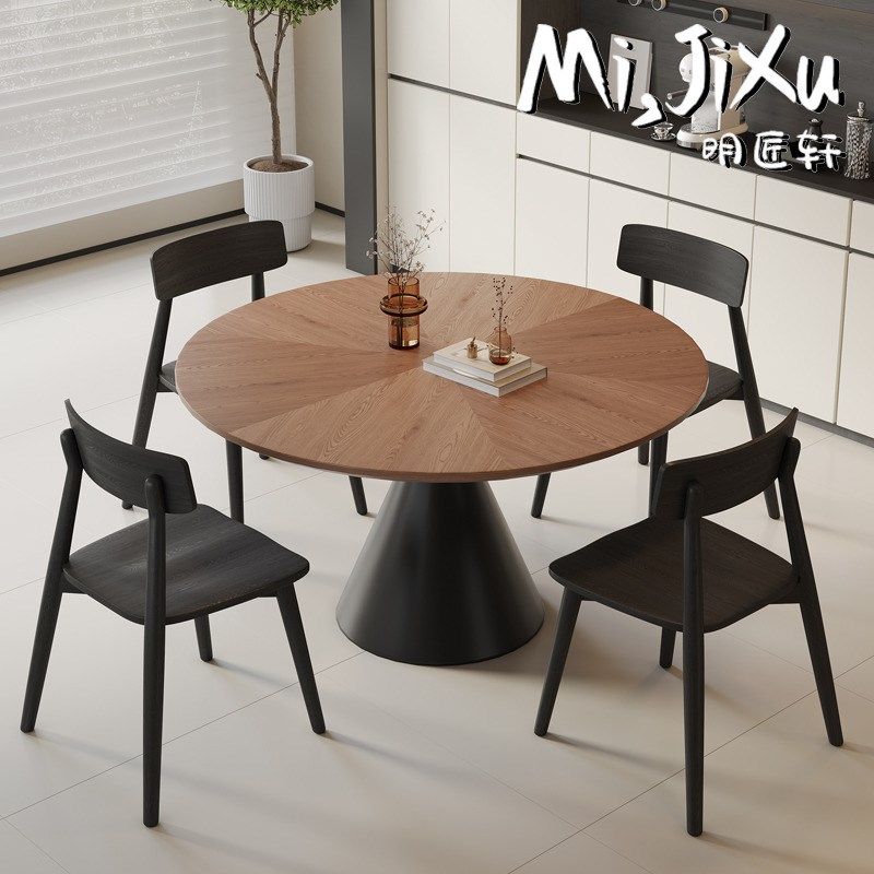 法式中古风实木圆形餐桌新款黑色高端家用奶油风轻复古洽谈桌,淘宝优惠券,粉丝福利购,淘宝优惠卷