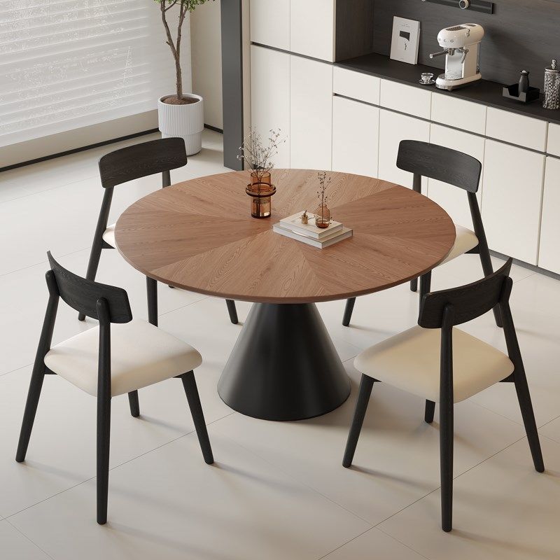 法式中古风实木圆形餐桌新款黑色高端家用奶油风轻复古洽谈桌,淘宝优惠券,粉丝福利购,淘宝优惠卷