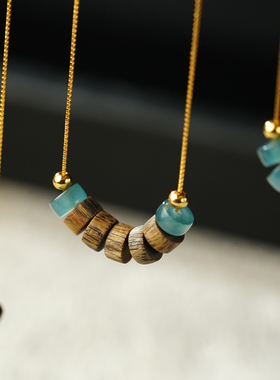 许多福天然超精工无相绿奇楠银项链男女情侣款项链