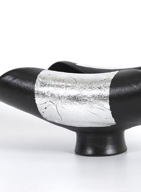 现代新中式银釉陶瓷花器纯手绘拉胚花瓶创意摆件桌面餐厅样板间