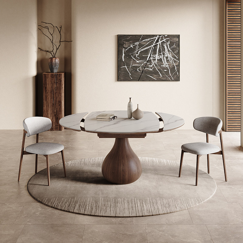 实木圆形餐桌现代小户型意式新款暖菜电磁炉岩板餐桌伸缩,淘宝优惠券,粉丝福利购,淘宝优惠卷