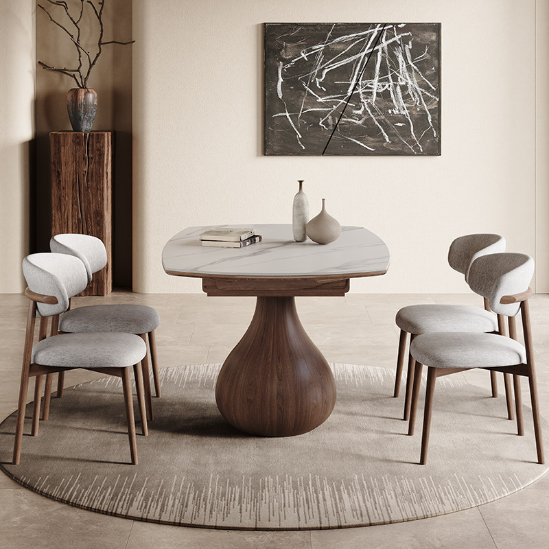 实木圆形餐桌现代小户型意式新款暖菜电磁炉岩板餐桌伸缩,淘宝优惠券,粉丝福利购,淘宝优惠卷