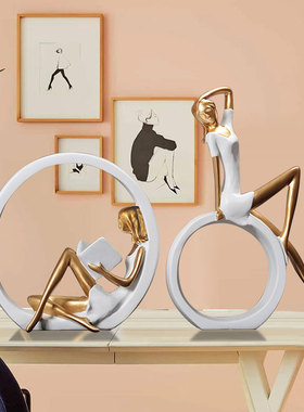 北欧文艺看书女孩摆件客厅玄关办公室桌面书房家居轻奢装饰品礼物