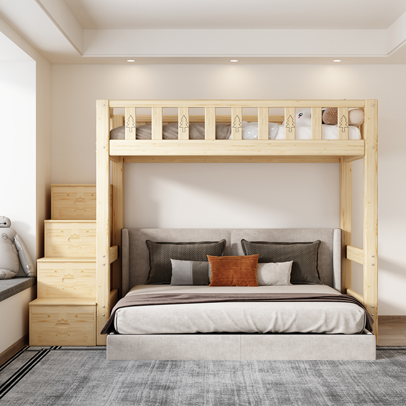 实木梯柜上床下桌组合高架床单上层下空带衣柜上铺悬空儿童小户型 - 图0