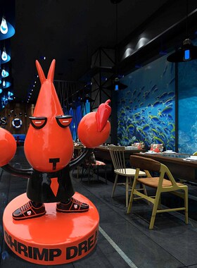 店面门口海鲜餐厅装饰摆件卡通仿真小龙虾商场玻璃钢摆设海洋雕塑